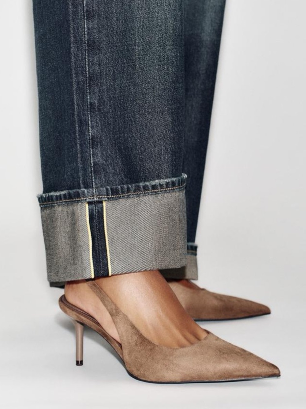 Zara Taupe Suede Pointed-Toe Slingback Heels - Picture 2 of 6